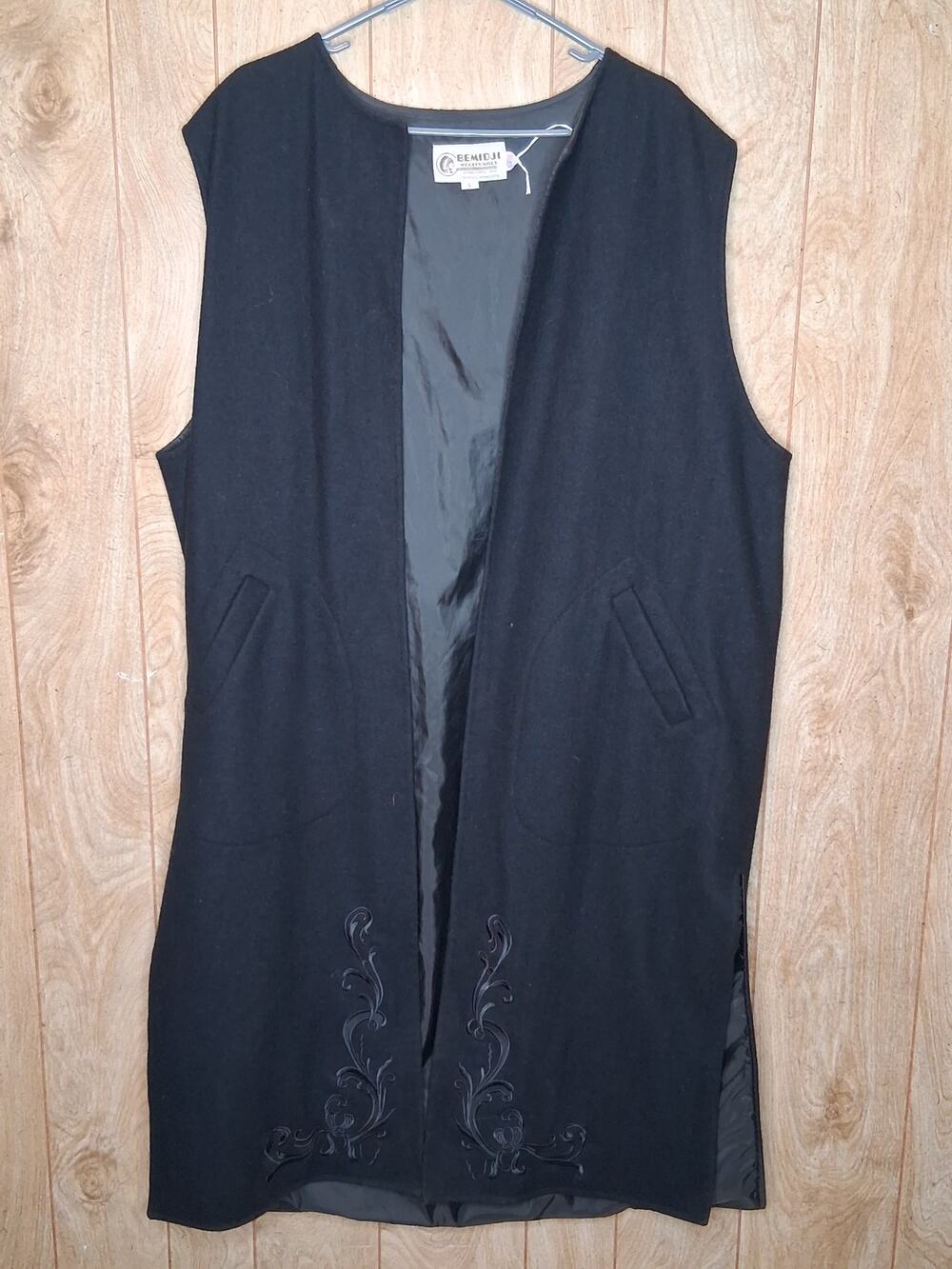 Bemidji Woolen Mills Black Wool Blend Duster Vest Lined Pockets Size Large
